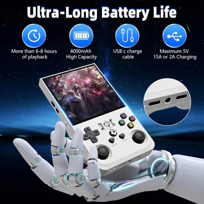 R36MAX Retro Handheld Game Console, 4.0 Inch IPS Screen, 64GB Memory, Portable Arcade Video Gaming Console Gift for Adults, Light White - Image 3