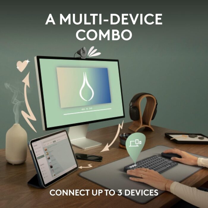 Logitech Pebble 2 Combo, Wireless Keyboard and Mouse, Quiet and Portable, Customisable, Logi Bolt, Bluetooth, Easy-Switch for Windows, macOS, iPadOS, Chrome, ARA Layout - Graphite - Image 3