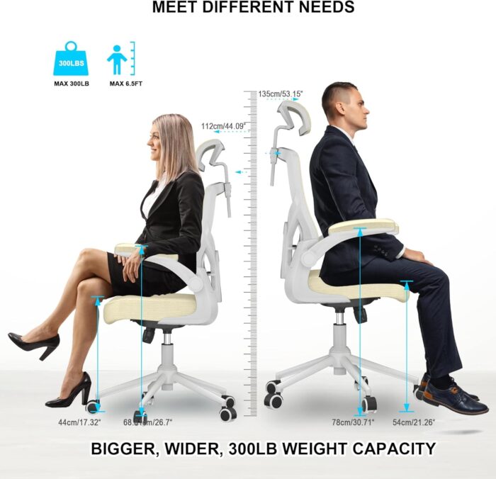 CYKOV 𝑯𝑶𝑴𝑬 𝑶𝑭𝑭𝑰𝑪𝑬 𝑪𝑯𝑨𝑰𝑹, Ergonomic Mesh Desk Chair, High Back Computer Chair- Adjustable Headrest with Flip-Up Arms, Lumbar Support, Swivel Executive Task Chair (Modern, Beige) - Image 4