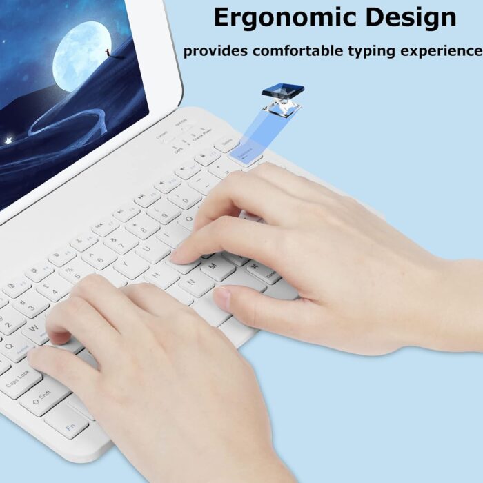 Bluetooth Wireless Keyboard and Mouse Combo,Ultra-Slim Ergonomic Small Rechargeable Bluetooth Keyboard Mouse Set for Apple iPad iPhone Samsung Tablet Phone Android PC Computer Mac Smartphone(White) - Image 6
