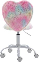 DM Furniture Small Kids Chair, Cute Heart Girls Desk Chair, Rolling Study Chair Furry Pink Computer Chair, Faux Fur Swivel Vanity Chair for Children Bedroom/Study, Colorful - Image 4