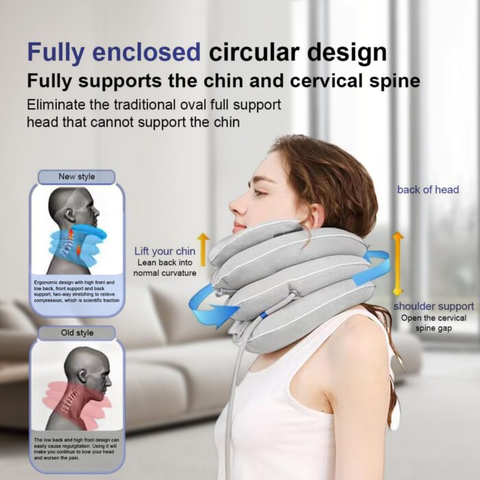 Angju Neck Stretcher with Neck Brace, Cervical Traction Device, Neck Pain Relief Tool, Adjustable Inflatable Cervical Brace,Home Use Neck Decompression Device New Technology Breathable Fabric - Image 4