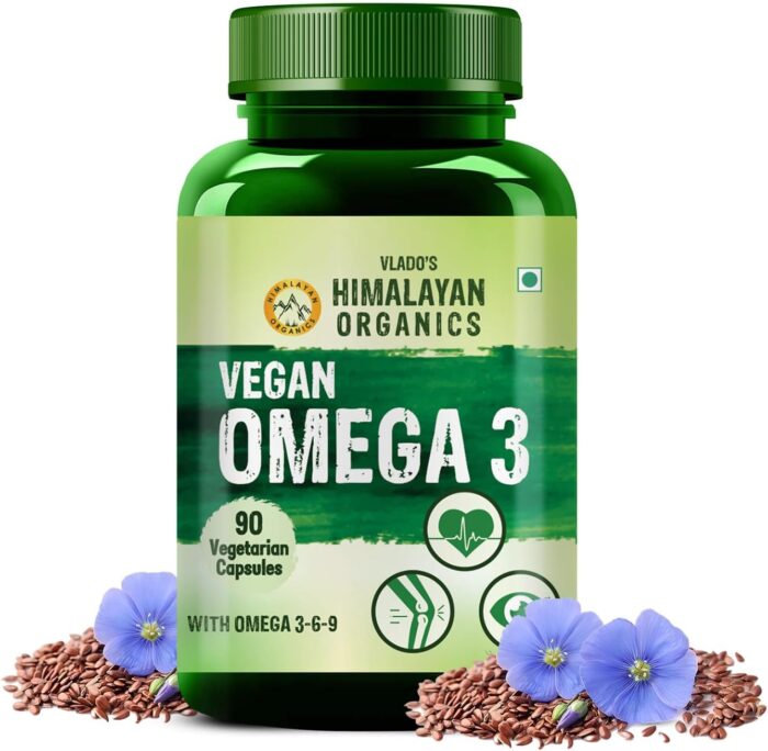 HIMALAYAN ORGANICS Omega 3 6 9 Vegan Natural Nutrition Supplement for Muscle, Bone, Heart & Skin – 90 Veg Capsules
