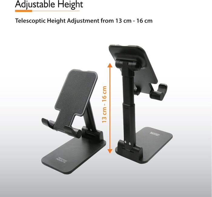 Technomounts Foldable Cell Phone Stand for Desk, Portable Mobile Phone Holder for 3.5" - 7.9" (Black) - Image 3