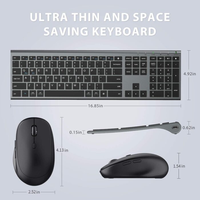 iClever Bluetooth Keyboard and Mouse Set DK03, Rechargeable Dual-Mode (Bluetooth + 2.4G) Wireless Keyboard and Mouse Set, Ultra-Slim Multi-Device Keyboard for Mac, iPad, Apple, Android, Win,Grey Black - Image 7