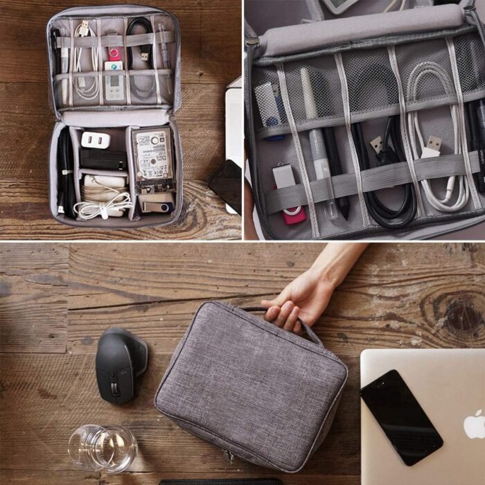 Cable Organizer Bag,Waterproof Travel Electronic Storage with Adjustable Divider Shockproof Portable,for SD Card Case,USB Flash Drive,Charging Cords,USB Charger,Mini Tablet - Image 7