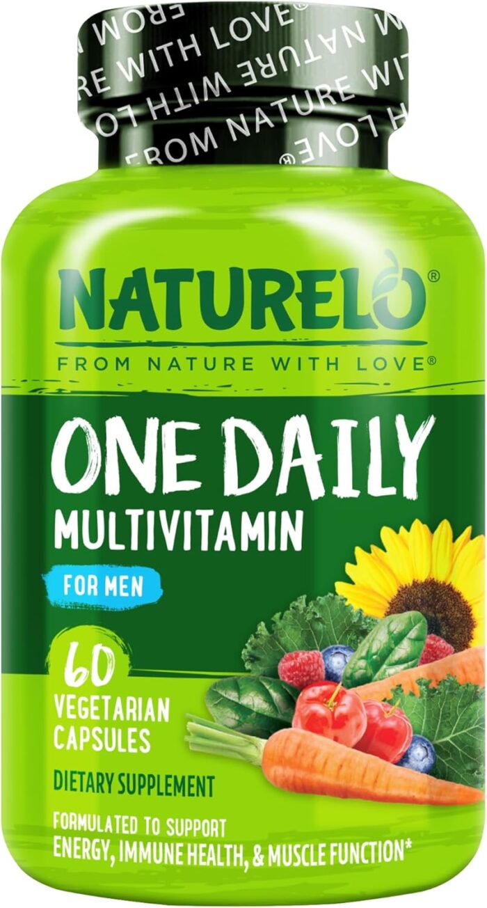 NATURELO One Daily Multivitamin for Men – with Vitamins & Minerals + Organic Whole Foods – Supplement to Boost Energy, General Health – Non-GMO – 60 Capsules – 2 Month Supply