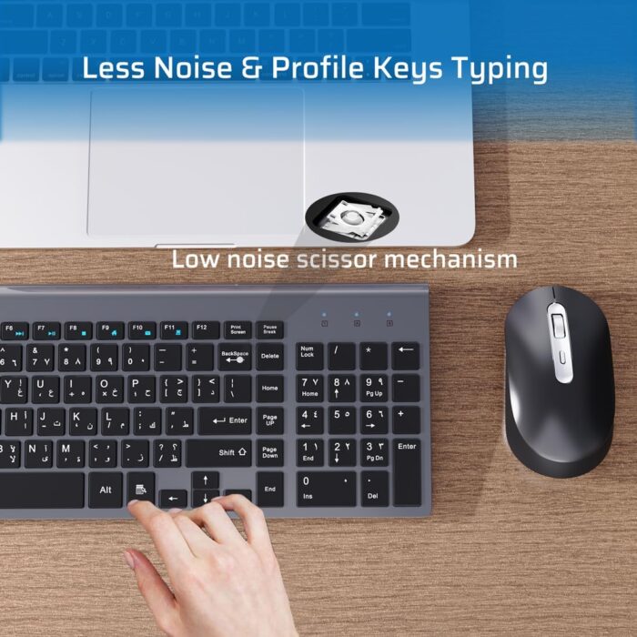 CREATMOR Wireless Keyboard and Mouse Arabic/English,Ultra Thin Design Keyboard and Mouse 2.4G with USB A & Type C Receiver Wireless Keyboard and Mouse Combo For Windows MAC Arabic/English - Image 4