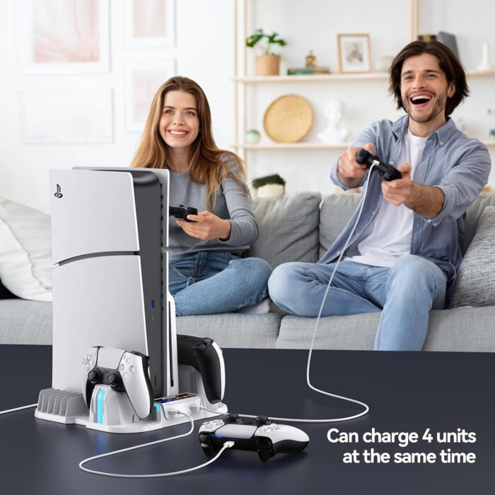 Nepagz PS5 Slim Cooling Stand With Controller Charging Station, 3-Level Fan, 12 Game Storage for PlayStation 5 (Digital/Disc) - White - Image 7
