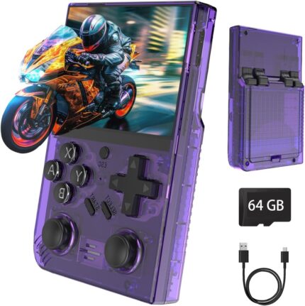 Retro Gaming Device,Handheld Games With Linux System ,64G TF Card Preloaded 15000+ Fun Video Games,3.5” IPS Screen,Portable Handheld Emulator Gift for Teens Adults,Purple (Simple Purple)