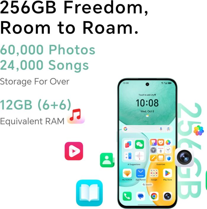 HONOR X6c Smartphone 6GB RAM 256GB ROM, 6.61" 120Hz Display, 50MP Camera, 35W Fast Charging, Dual SIM, Midnight Black – Middle East Version - Image 12