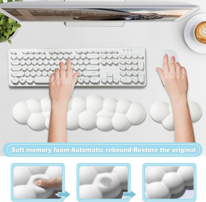 Leolee Keyboard Cloud Wrist Rest & Mouse Wrist Rest Set, White Cloud Wrist Rest w/ Leather Surface Non-Slip Base Cloud Palm Rest Relieve Wrist & Arm Pain PC Gaming/Office/Computer/Laptop(CD001) - Image 4