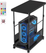 Anovara Computer Cart Height Adjustable Computer Tower PC Stand Table with RGB Lighting CPU Holder Table with Carbon Fiber Desktop and Lockable Rolling Wheels
