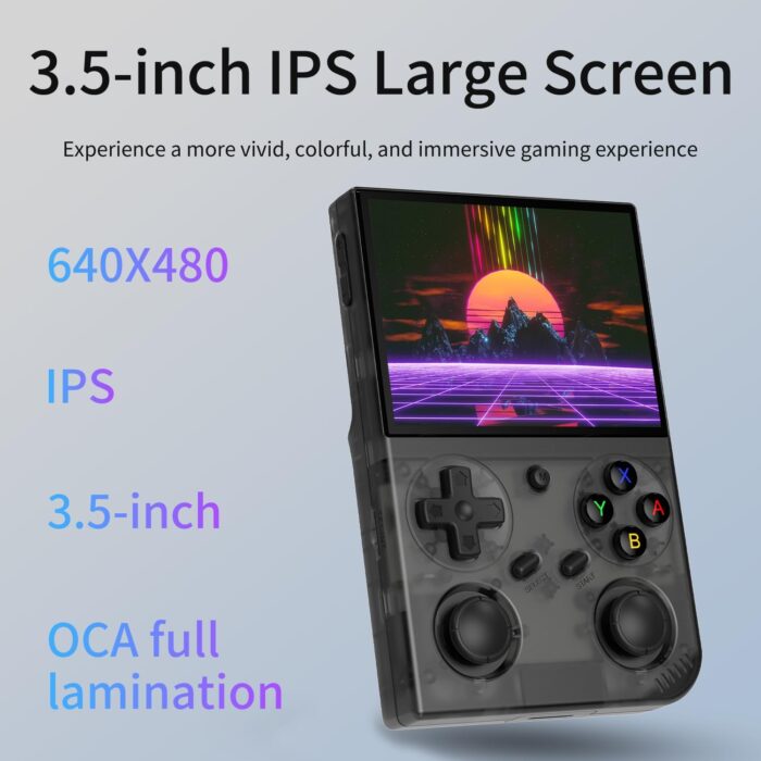 G350 Handheld Game Console , 3.5 Inch IPS Screen Linux System 3200 mAh Battery 4371 Games Preloaded , Portable Retro Video Games Console Support Wired Controller and Earphone (Transparent Black) - Image 4