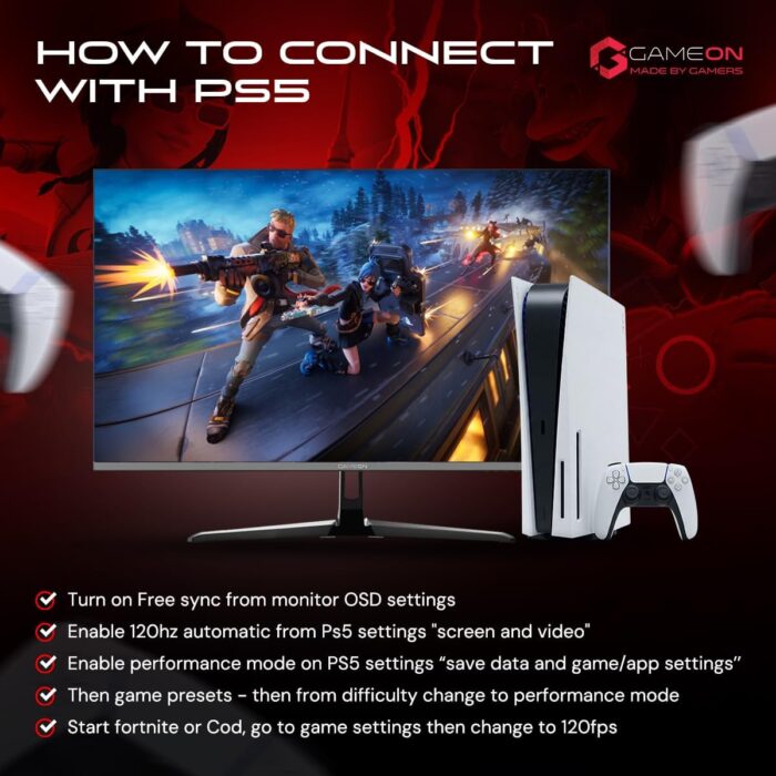 GAMEON GOES22FHD120IPS 22-Inch Full HD Monitor, 120Hz, 0.5ms, IPS Panel, HDMI 2.1, FreeSync, NVIDIA G-Sync Compatible, PS5 Supported,1920x1080 Resolution Ultra-Slim Design, Black - Image 9