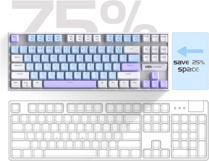 MageGee 75% Mechanical Gaming Keyboard with Blue Switch, LED Blue Backlit Keyboard, 87 Keys Compact TKL Wired Computer Keyboard for Windows Laptop PC Gamer - Blue Whie - Image 3
