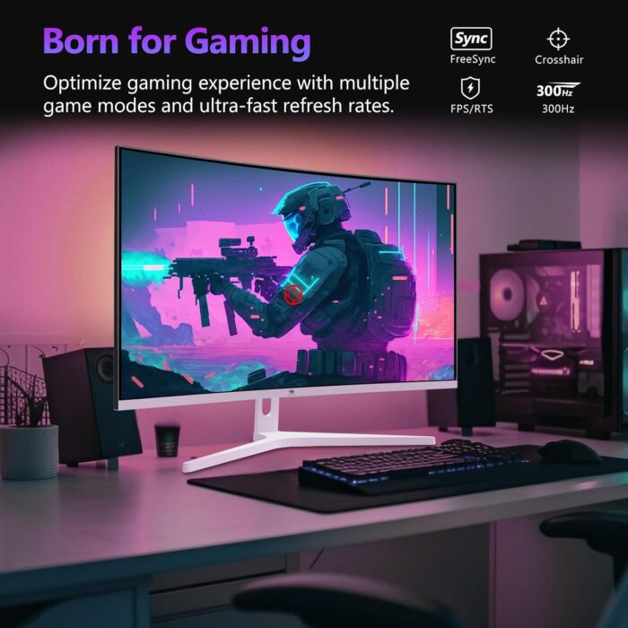 Z-EDGE 27-inch Curved Gaming Monitor - 16:9 Full HD 1920x1080, 300Hz Refresh Rate, 1ms Response Time, Frameless LED Display, AMD FreeSync Premium - DisplayPort & HDMI Ports UG27H White - Image 2