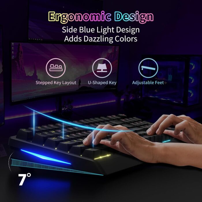 EURCRBU Mechanical Gaming Keyboard, LED Backlit Compact 98 Keys Layout Wired Mechanical Keyboard with Volume Control Knob, Full Anti-Ghosting Numpad Keyboard for Competitive Games or Office. (Black) - Image 4