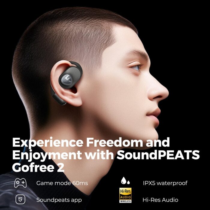SoundPEATS GoFree 2 Bluetooth Headphones 5.3 Bluetooth Sport Earphones with Ear Hooks Hi-Res Audio LDAC Codec, 16.2 mm Multipoint Driver, Lightweight Open Ear Design 4 Microphones 35 Hours - Image 2