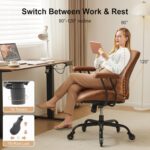 YFO Home Office Desk Chair Office Rubber Chair Casters Ergonomic Computer Chair with Lumbar Support Adjustable Height Rolling Swivel Chair Executive Task Armrests Chair， Brown Leather - Image 3