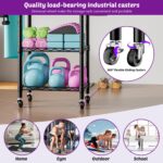 Solerconm Dumbbell Rack with 3-Tier Shelf, Yoga Mat Storage, Metal Home Gym Workout Equipment Storage Organizer with Hooks & Wheels (Black, 43 x 29 x 120 CM) - Image 6