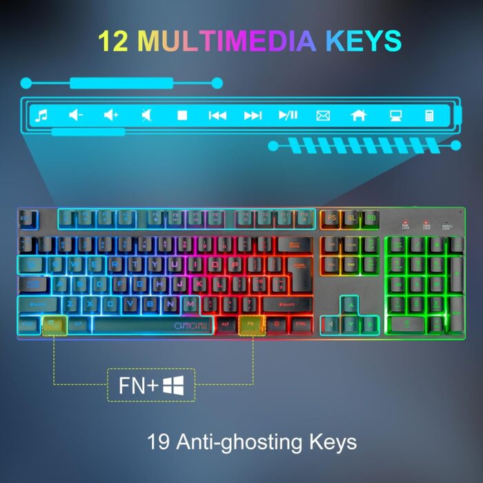 Gaming Wireless Keyboard and Mouse Combo Metal Surface Rechanrgeable Big Battery 2800mah Mechanical Feel LED Backlit Compatible with Xbox one PS5 Laptop Computer Gamer(2.4G,G311,local) - Image 4