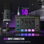 FIFINE Gaming Audio Mixer, Streaming RGB PC Mixer with XLR Microphone Interface, Individual Control, Volume Fader, Mute Button, 48V Phantom Power, for Podcast/Recording/Vocal/Game Voice-AmpliGame SC3 - Image 2