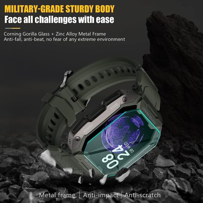 Military Smartwatch for Men Outdoor Tactical Sports Watch 5ATM Waterproof 1.71 Inch Fitness Tracker Heart Rate Sleep Monitor Smart Watch Compatible with Android iPhone Samsung (GreenExBand) - Image 4