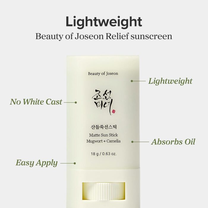Beauty of Joseon Matte Sun Stick Mugwort Camelia for face Korean Sunscreen moisturizing with SPF 50 PA++++ Sebum Control No white Cast skincare for Women and Men 18g - Image 5