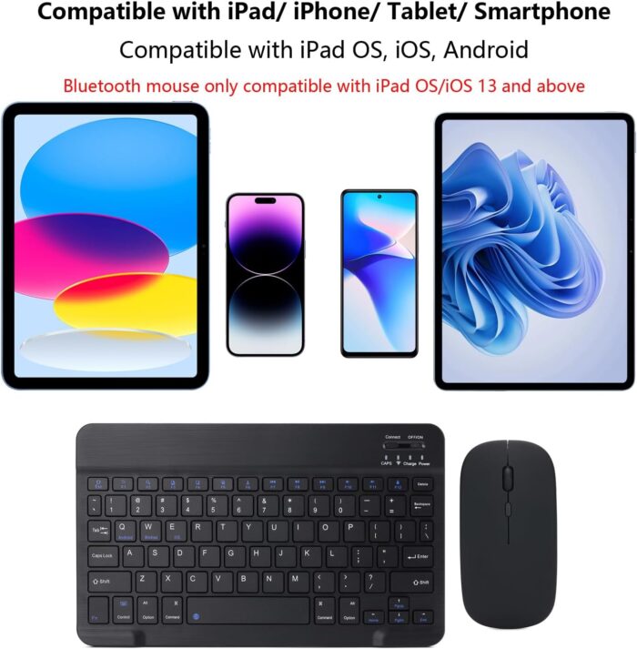 Rechargeable Bluetooth Keyboard and Mouse Combo Ultra-Slim Portable Compact Wireless Mouse Keyboard Set for Android Windows Tablet Cell Phone iPhone iPad Pro Air Mini, iPad OS/iOS 13 and above (Black) - Image 2