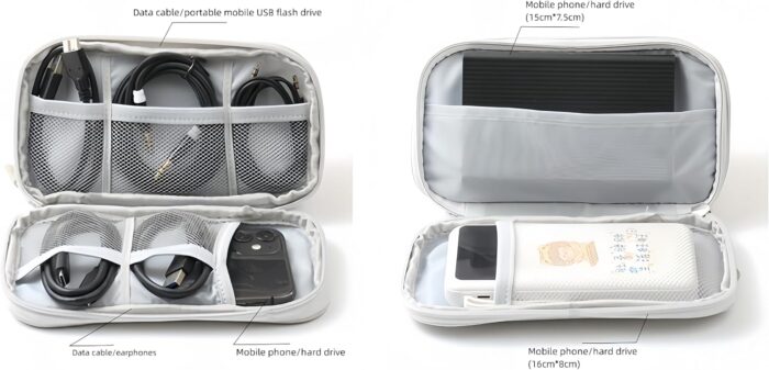 Travel Electronics Organizer with Double Layers – Durable Cable Case for USB, Charger, Earphones & Accessories (Gray) - Image 5