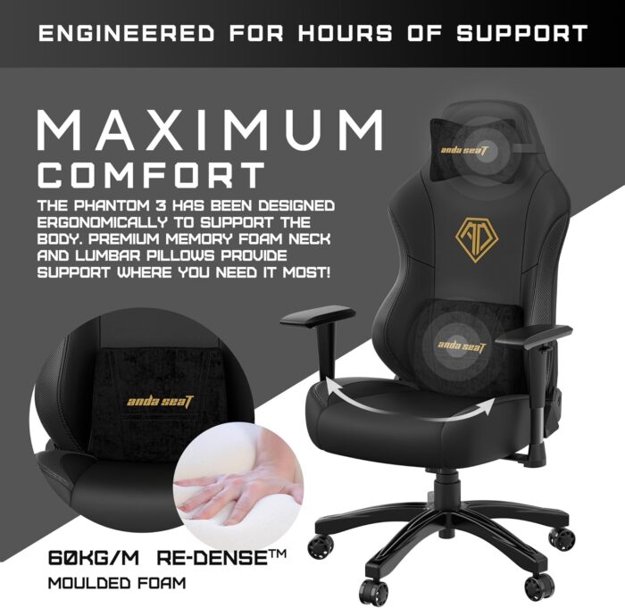 Anda Seat Unisex-Adult Phantom 3 Gaming Chair, Black, AD18Y-06-B-PVC, Large - Image 4
