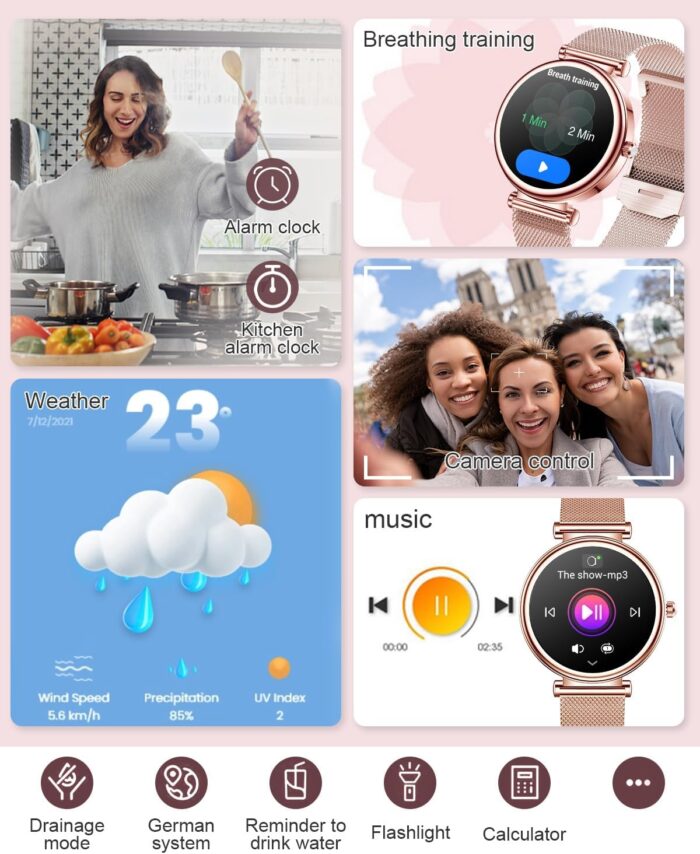 Smart Watches For Women(Make/Answer Call)，1.27" Activity Fitness Tracker Smartwatch For Android iOS 100+ Sport Modes Blood Pressure/Heart Rate/Sleep Monitor/Pedometerstep IP67 Waterproof -Rose Gold - Image 6