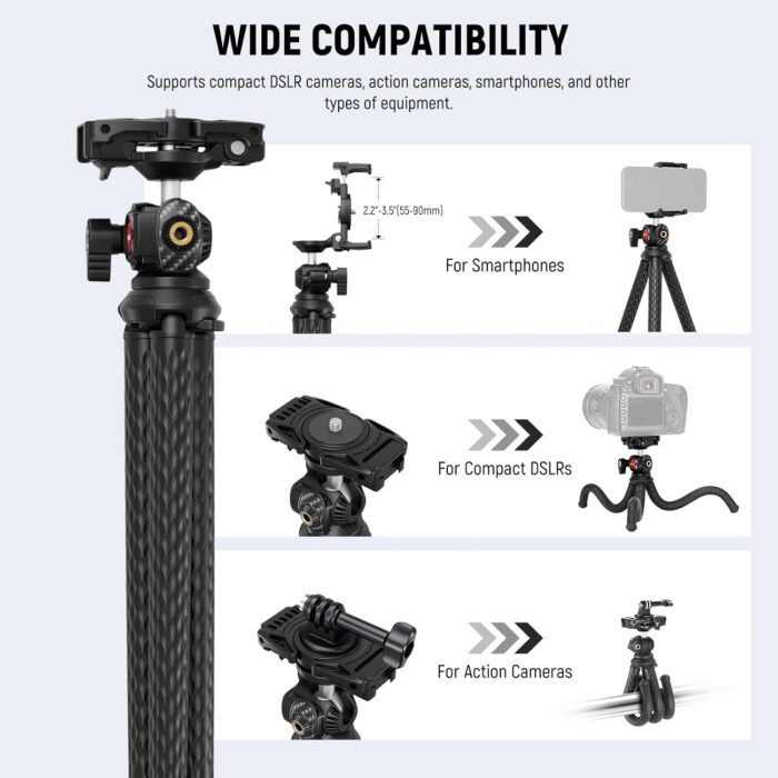NEEWER Flexible Tripod with Remote Control, Mini Camera Kickstand with Smartphone Port and Action Cam Mount Compatible with iPhone GoPro Hero 12 11 10 DJI Insta360 Samsung for Vlog, TP34 - Image 6