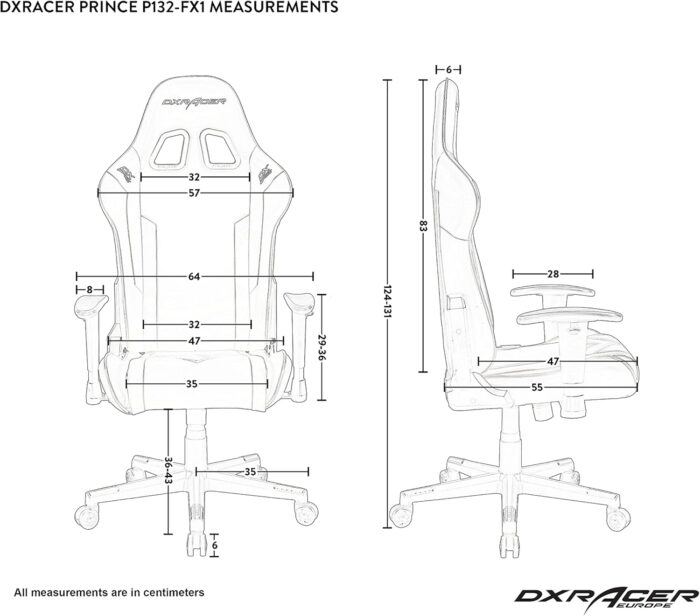DXRacer (the Original) Prince P132 Gaming Chair, Faux leather, Black, Up to 185 cm - Image 8