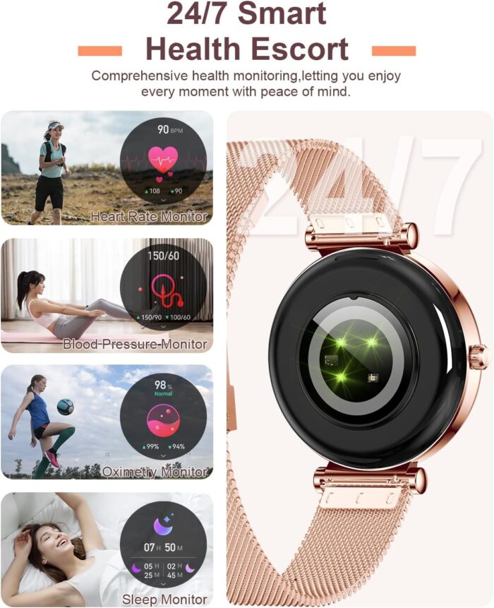 Smart Watches For Women(Make/Answer Call)，1.27" Activity Fitness Tracker Smartwatch For Android iOS 100+ Sport Modes Blood Pressure/Heart Rate/Sleep Monitor/Pedometerstep IP67 Waterproof -Rose Gold - Image 4