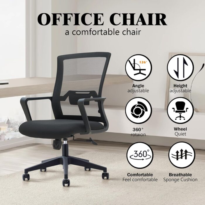 VOFFOV Office Chair for Home Desk Chair with Lumbar Support, 360° Swivel, Silent Rolling Wheels, Breathable Mesh Fabric, and Easy Assembly – Computer Chair Ideal for Home, Office - Image 4