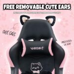 Vigosit Cat Ears PU Leather Gaming Chair Ergonomic Adjustable Office Desk Computer Chairs for Gamers Adults Kids 360 Degree Swivel Recliner 45in Height, Black Pink - Image 6