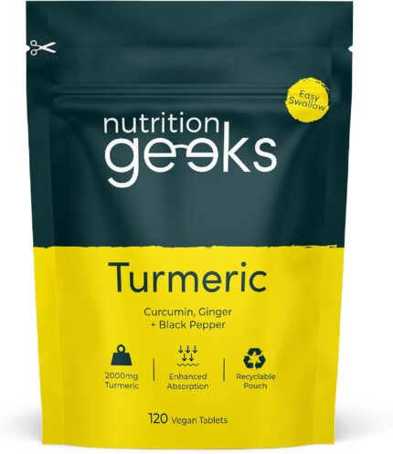 Turmeric Tablets 2000mg with Black Pepper & Ginger – 120 High Strength Curcumin Supplements – Easy Swallow Tablets (Not Turmeric Capsules or Powder) – Vegan – UK Made (Packaging Design May Vary)