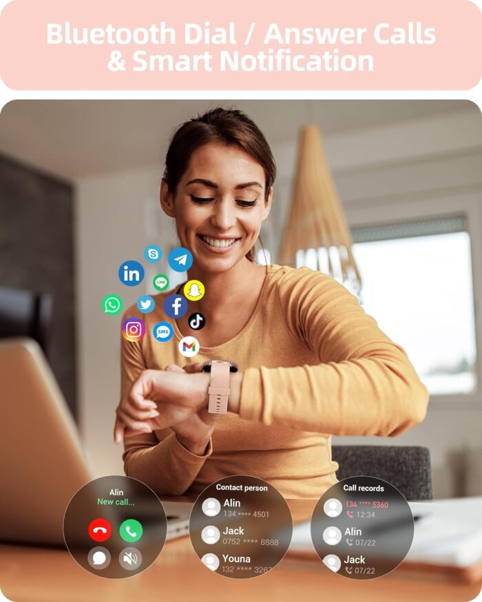 Parsonver Smart Watch for Women(Answer/Make Calls), HD Screen Fitness Tracker IP68 Waterproof, 100+ Sport Modes, Heart Rate/Sleep/SpO2/Steps Monitor, Round Smartwatch for Android & iPhone, Rose Gold - Image 2