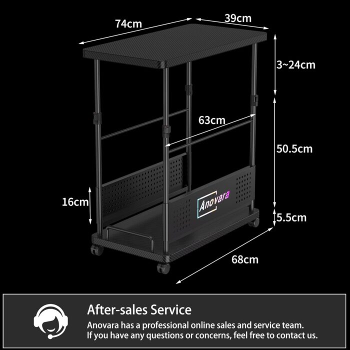 Anovara Computer Cart Height Adjustable Computer Tower PC Stand Table with RGB Lighting CPU Holder Table with Carbon Fiber Desktop and Lockable Rolling Wheels - Image 7