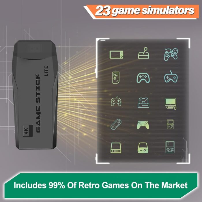 HYRAINBOW New Retro Gaming Console & Game Stick Pro - 20,000+ Classic Video Games, 23 Emulators, Dual Wireless Controllers, 4K HDMI Output, Plug & Play, Compatible with TV, PC, Projector, 64GB - Image 3