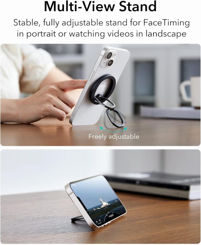 ESR Magnetic Phone Ring Holder, HaloLock Stand Designed for MagSafe, Magnetic Ring Holder with Adjustable Kickstand, Magnetic Phone Grip, Magnetic Accessories for iPhone 16/15/14/13/12 Series, Black - Image 4