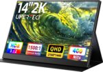 UPERFECT 2K Portable Monitor, 14" Ultra Slim Portable Laptop Monitor 2160 * 1440 QHD External Display with Dual Speakers HDR FreeSync Second Screen for Laptop PC Phone Game Console