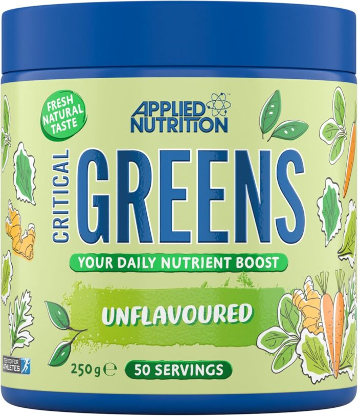 Applied Nutrition Critical Greens Powder and Superfood Blend for Gut Health Energy and Immune Support Vegan Daily Greens Juice Powder (250g – 50 Servings)