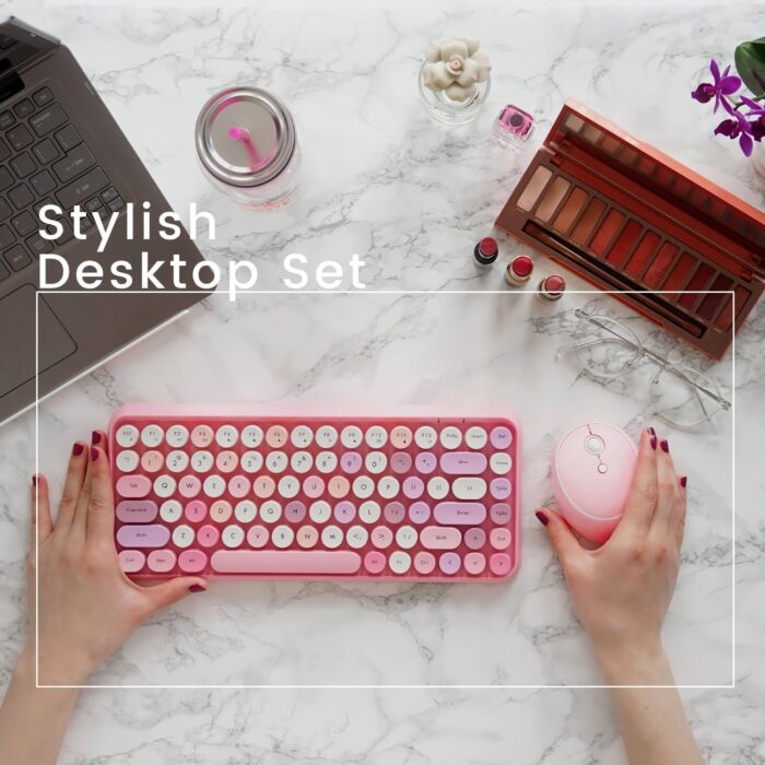 Perixx PERIDUO-713 Wireless Mini Keyboard and Mouse Combo, Retro Round Key Caps, Pastel Pink, US English Layout - Image 2