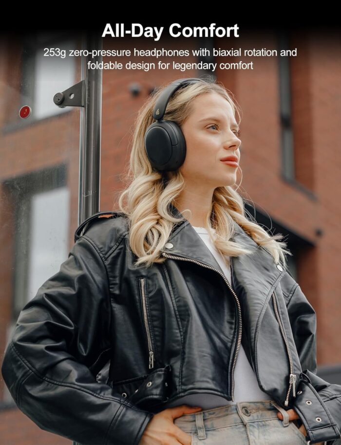 Edifier W800BT Pro -44dB Hybrid Active Noise Cancelling Headphones, Wireless Over Ear Headphones with Bluetooth 5.4, Hi-Res Audio, AI Clear Call, Custom EQ via App, Foldable Design, 253g Comfort Black - Image 5