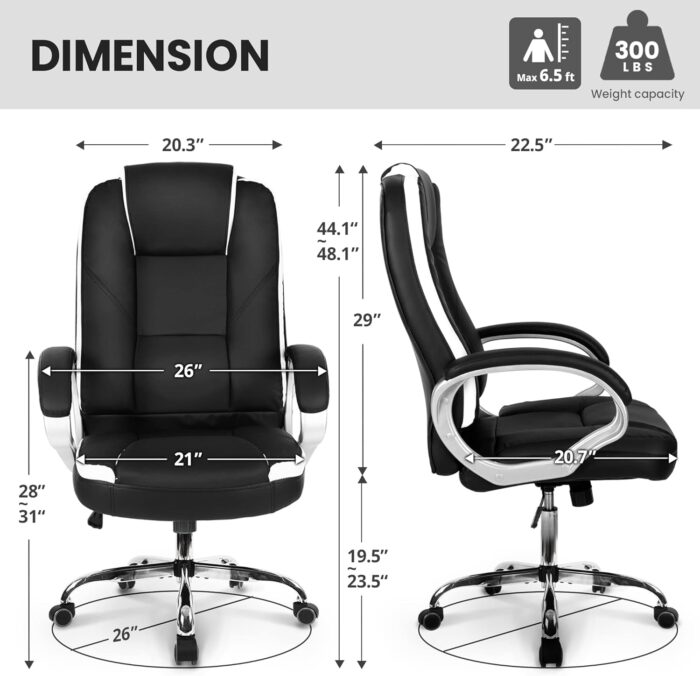 NEO CHAIR Office Desk Ergonomic Gaming Chair High Back Adjustable Computer Chair with Wheels and Lumbar Support Comfy Leather Executive Swivel (Black) - Image 3