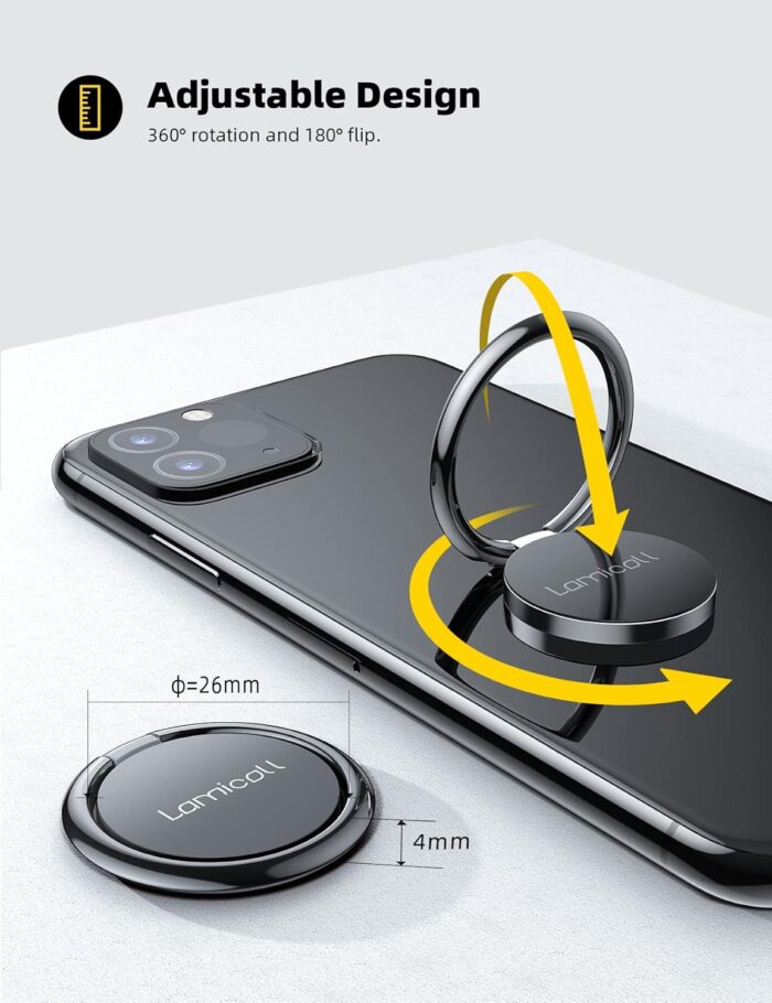 Lamicall Finger Ring Stand, Cell Phone Holder : Universal Phone Ring Cradle Kickstand Compatible with iPhone 15 14 13 12 11 Pro Max, Galaxy S 23 S22 S21 S20, All Android Smartphone - Black - Image 5