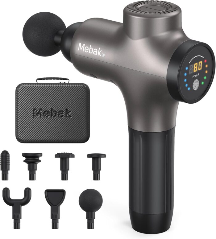 Mebak 3 Massage Gun, Massage Gun Deep Tissue for Athletes, Professional Muscle Percussion Massager Gun for Shoulder Leg Back Body Pain Relief, Quiet Portable Sport Massager, Gifts for Him